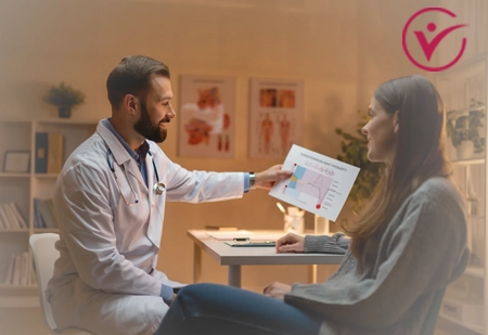 Врач показывает диаграмму пациентке